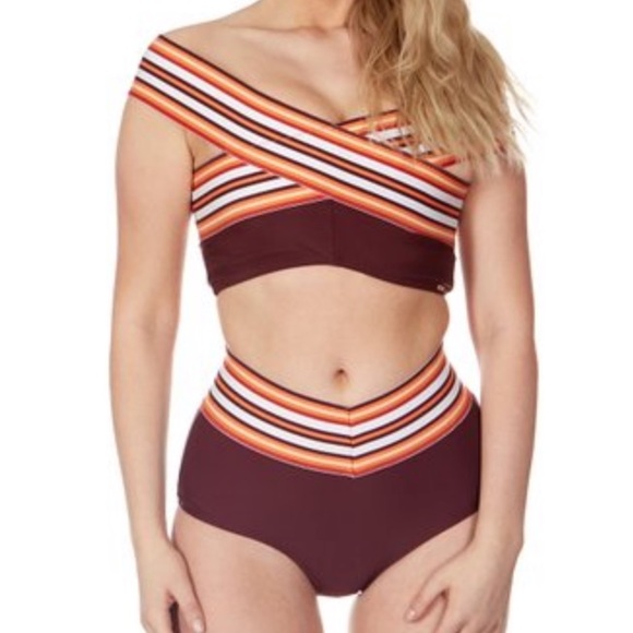 XOXO Other - XOXO BURGUNDY STRIPE-CONTRAST BIKINI/HIGH WAIST